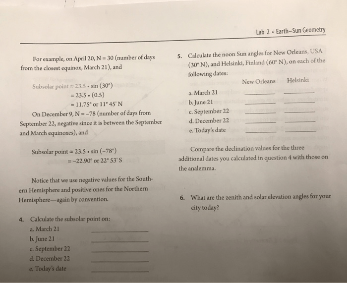 Lab 2 earth sun geometry answers