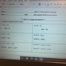 Algebra 1 unit 7 polynomials and factoring answer key